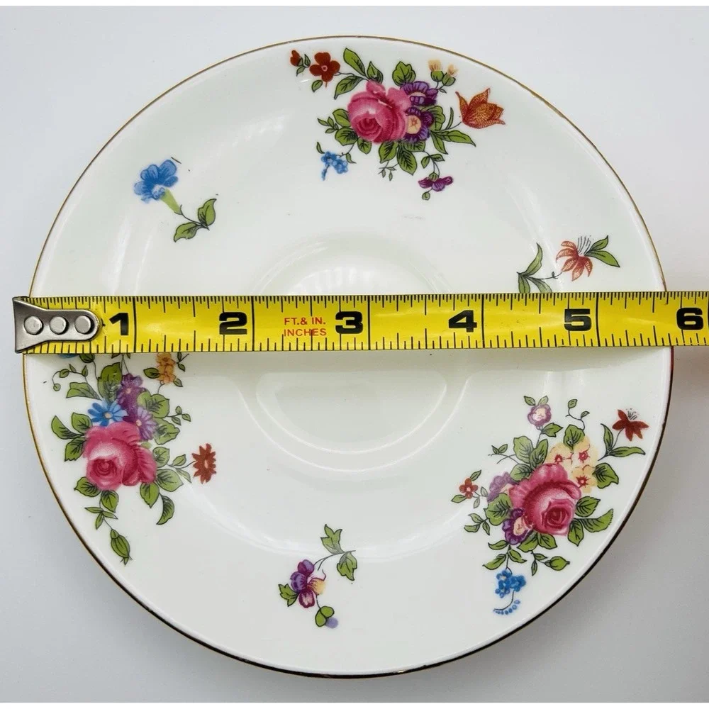 Crown Staffordshire Bone China Teacup Saucer Set Gold Pink Rose Floral England